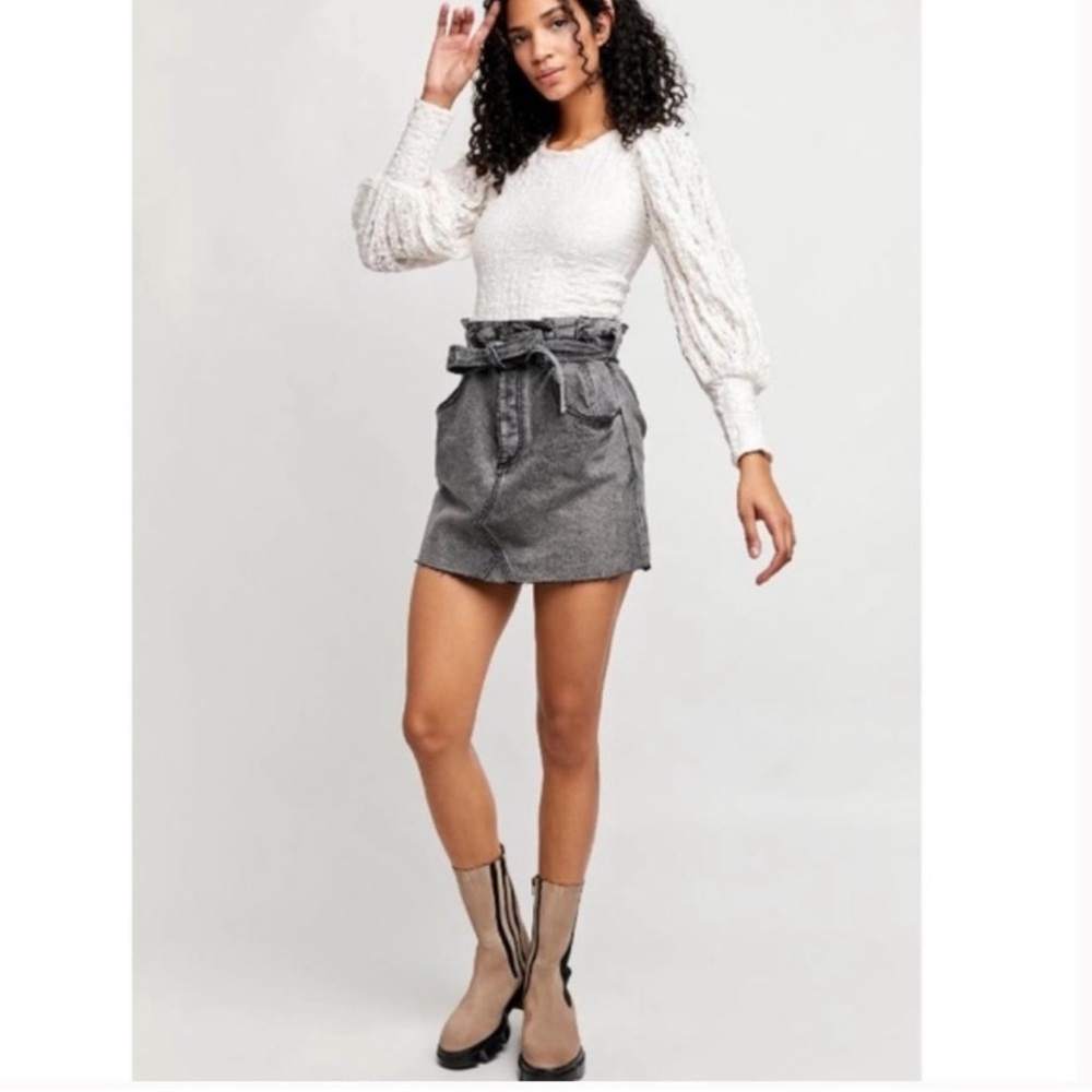 We the free black denim paperbag mini skirt